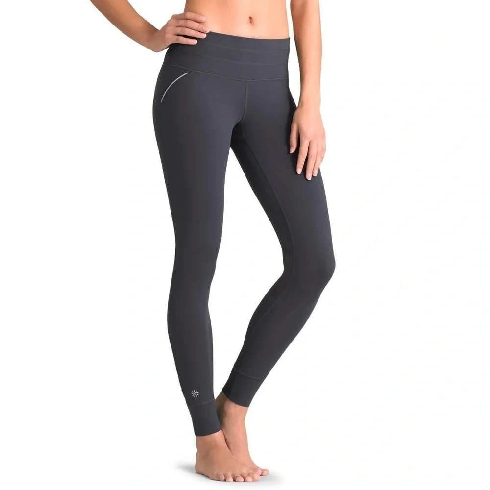 Athleta Flint Gray Relay Reflective Tight Ruched Calf Leggings 903959 EUC Size S